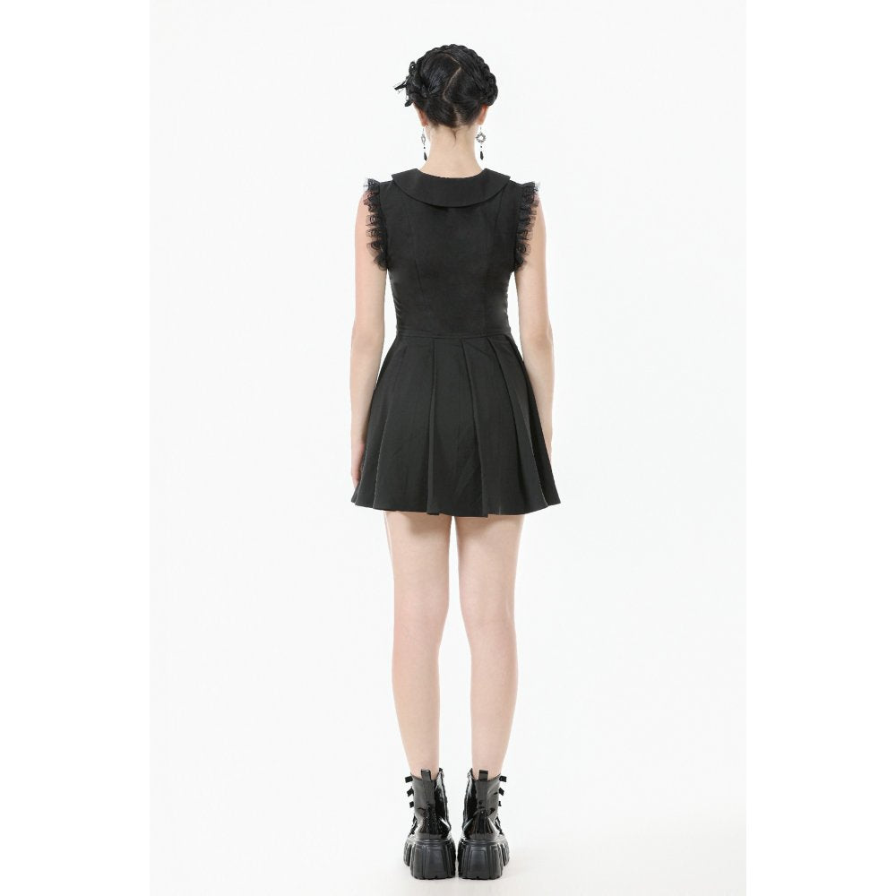 Dark In Love Gwendolyn Lace Panel Goth Mini Dress in Black