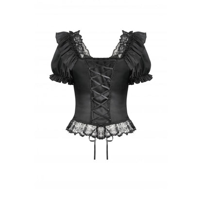 Dark in Love Seraphina Ruched Puff Sleeve Corset Top in Black
