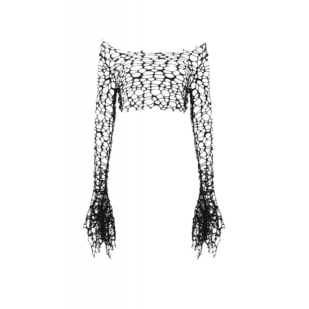 Dark in Love Morana Mesh Crochet Knit Bell Sleeve Shrug