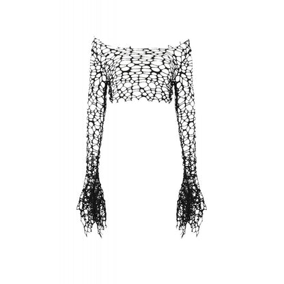 Dark in Love Morana Mesh Crochet Knit Bell Sleeve Shrug