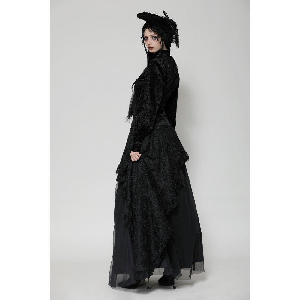 Dark in Love Cyra Gothic Jacquard Velvet Bell Sleeve Top - Kate's Clothing