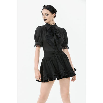 Dark in Love Viktoria Lace Ruffle Gothic Blouse in Black