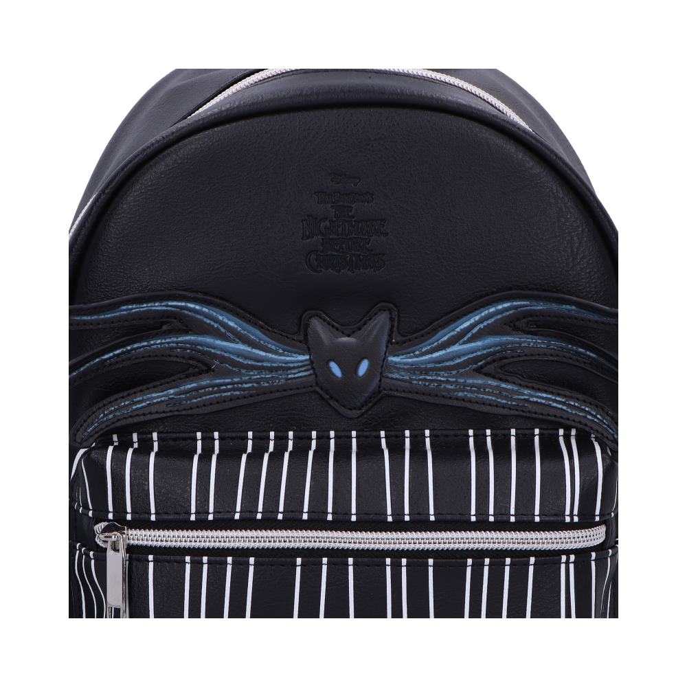 Jack Skellington backpack with gothic pinstripe design and black cat motif by Nemesis Now.