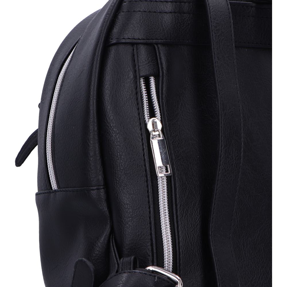 Close-up of the zipper on a black Jack Skellington backpack, showcasing fine details and durable materials.