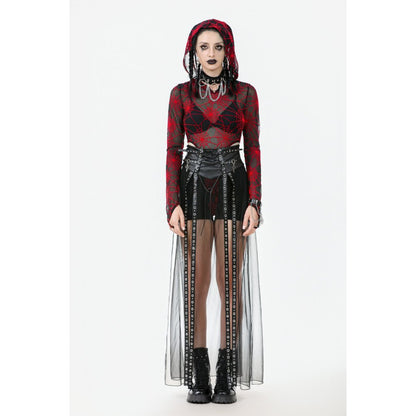 Dark in Love Gothic Sheer Mesh Maxi Skirt with PU Waist Corset