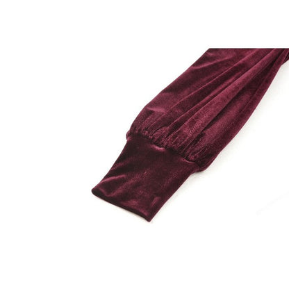 Dark in Love Verity Burgundy Velvet Dress with Black Gothic Lace - Kate's Clothing