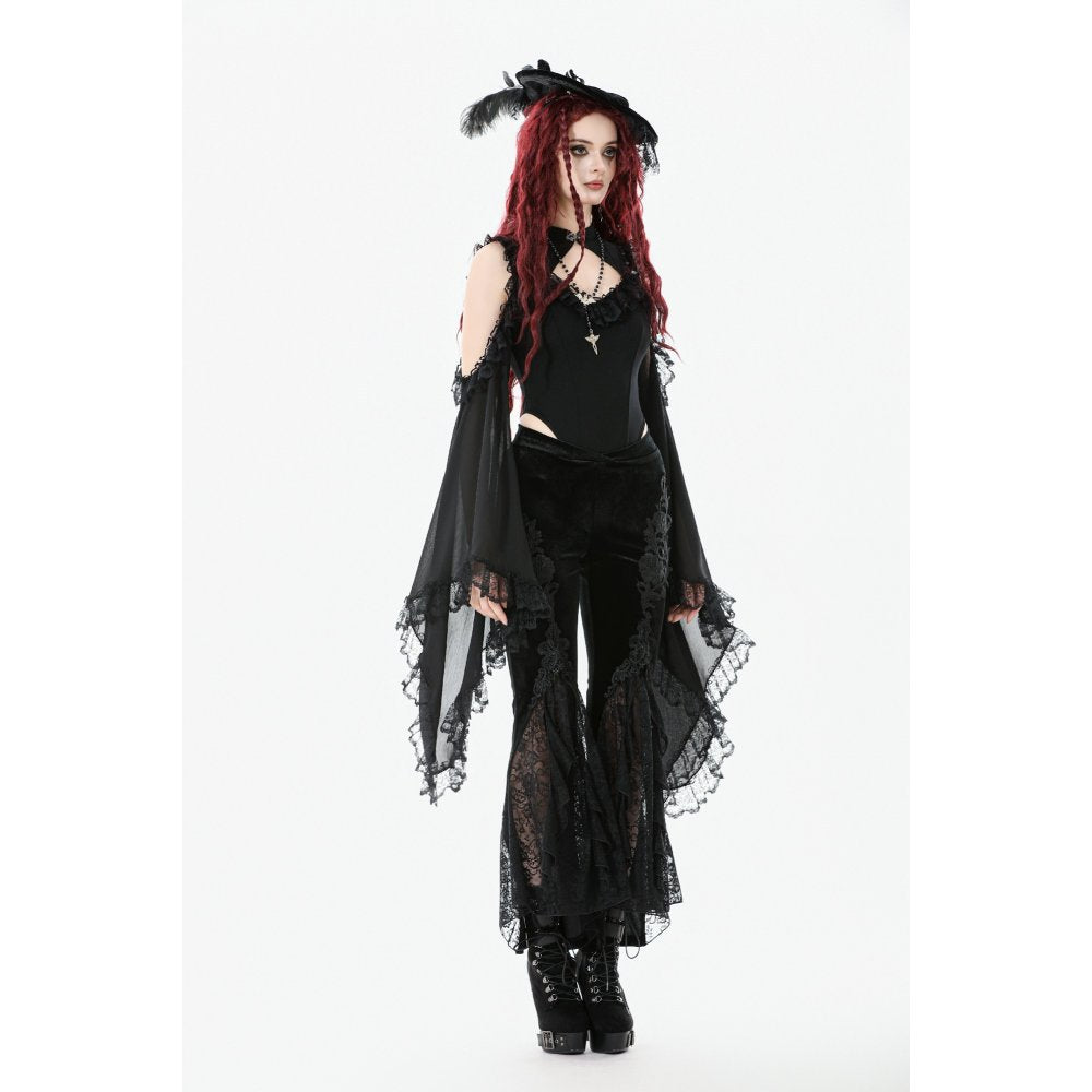 Lace applique close-up on leg panels