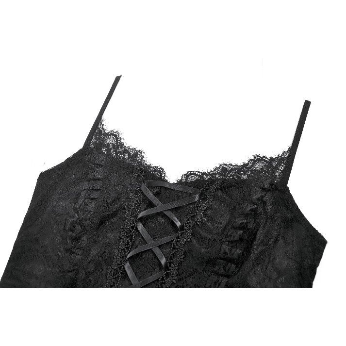 Dark in Love Black Lace Court Lace-Up Camisole
