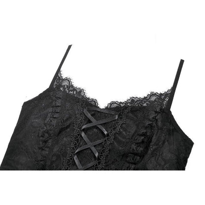 Dark in Love Black Lace Court Lace-Up Camisole