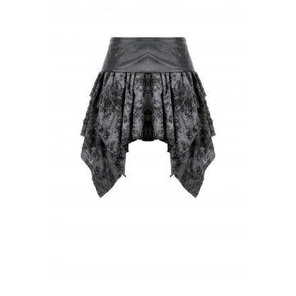 Dark in Love Elandra Layered Lace Handkerchief Hem Goth Skirt in Charcoal Black