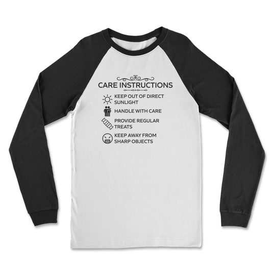Raglan long sleeve shirt with Care Instructions black print design