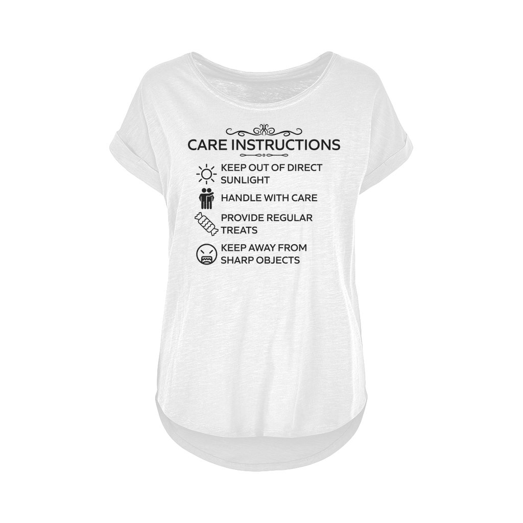 Lightweight white slub t-shirt with Care Instructions black print