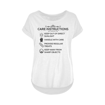 Lightweight white slub t-shirt with Care Instructions black print