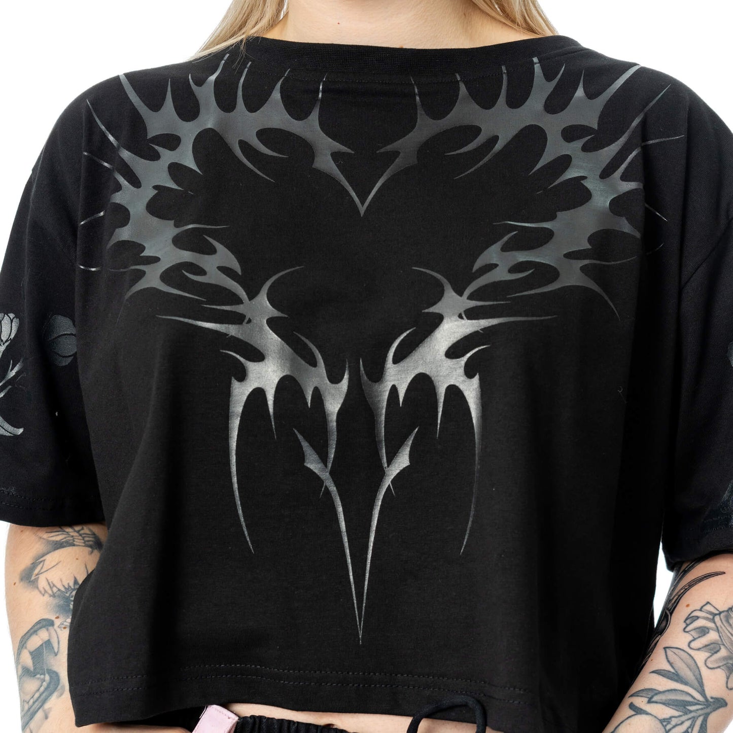 Chemical Black Ceil Crop Top – Ladies Black Gothic Cotton Crop Tee