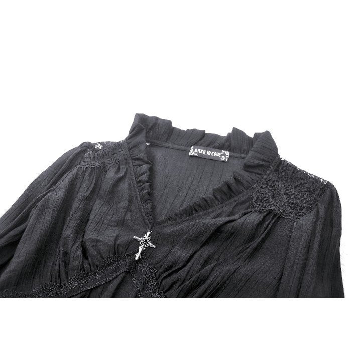 Dark in Love Constance V-neck Bell Sleeve Top with Cross Pendant - Kate's Clothing