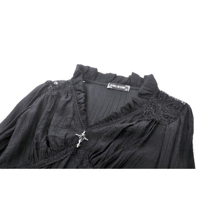 Dark in Love Constance V-neck Bell Sleeve Top with Cross Pendant - Kate's Clothing