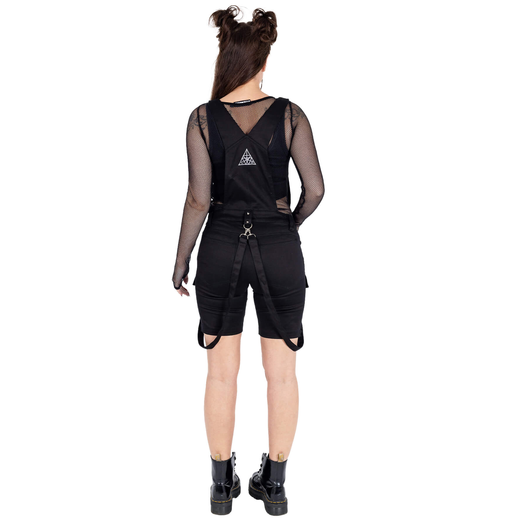 Chemical Black Trinity dungaree shorts side view black alternative fashion shorts