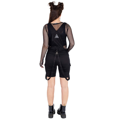 Chemical Black Trinity dungaree shorts side view black alternative fashion shorts
