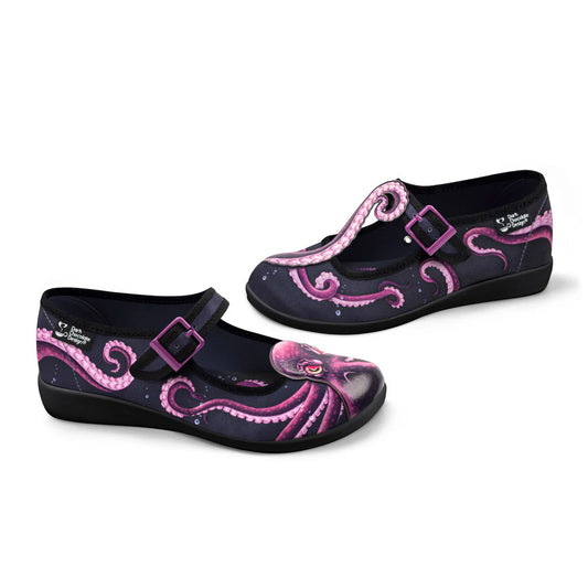 Chocolaticas Sea Demon Mary Jane flat shoes side view octopus tentacle design