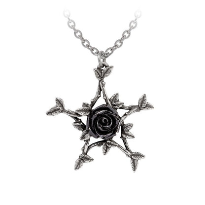 Alchemy Gothic Coven Rose Pentangle Necklace Black Rose Witchcraft Pewter Jewellery