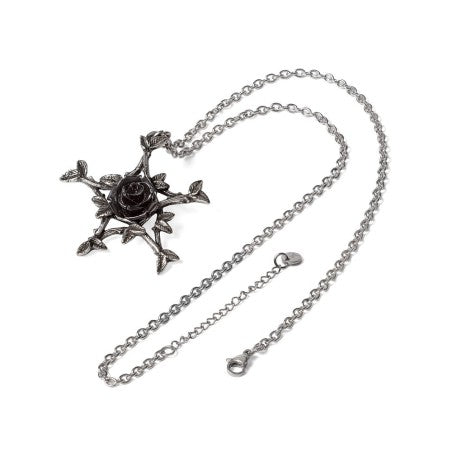 Alchemy Gothic Coven Rose Pentangle Necklace Black Rose Witchcraft Pewter Jewellery