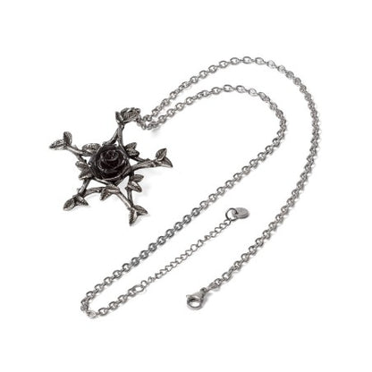 Alchemy Gothic Coven Rose Pentangle Necklace Black Rose Witchcraft Pewter Jewellery