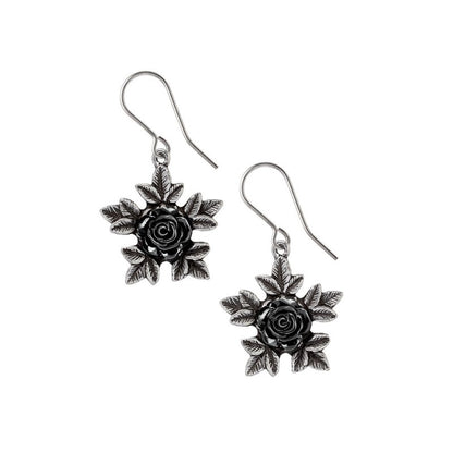 Alchemy Gothic Coven Rose Black Rose Drop Earrings Witchcraft Pewter Jewellery