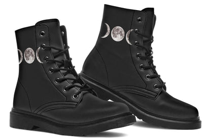 Custom-made vegan goth boots with mystical moon phase detail
