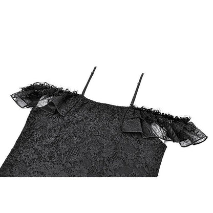 Dark in Love Nocturne Ruffled Lace Cold-Shoulder Top