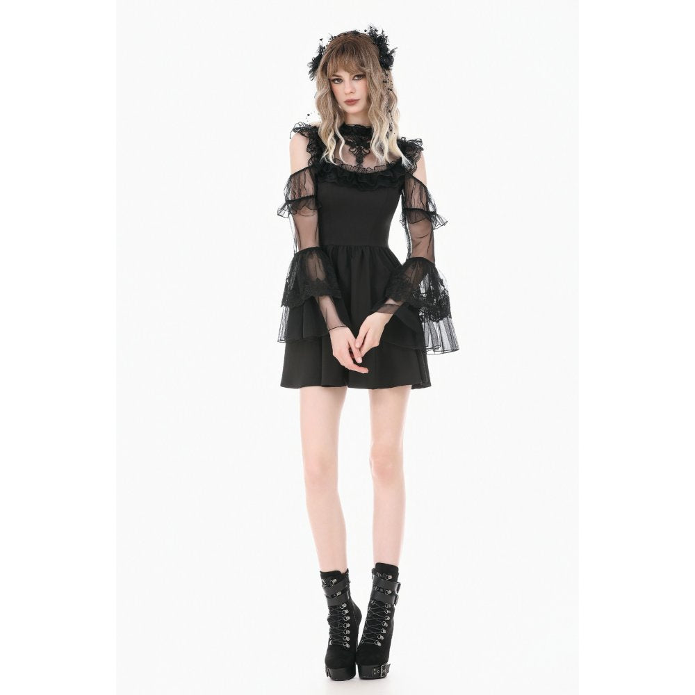Dark in Love High Neck Mesh Lace Cold-Shoulder Dress