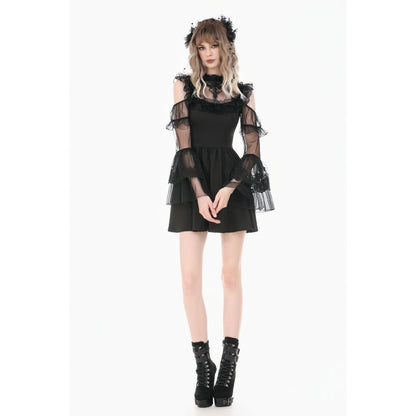 Dark in Love High Neck Mesh Lace Cold-Shoulder Dress