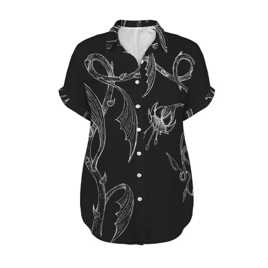 ANTIBrand Soul Flower short-sleeve shirt with white linework botanical skull design