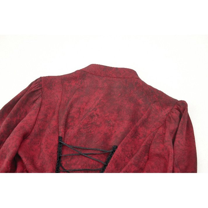 Dark in Love Vampiretta Red Distressed Effect Frilly Blouse - Kate's Clothing
