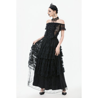 Dark in Love Morticia Gothic Velvet & Lace Bustier Dress in Black