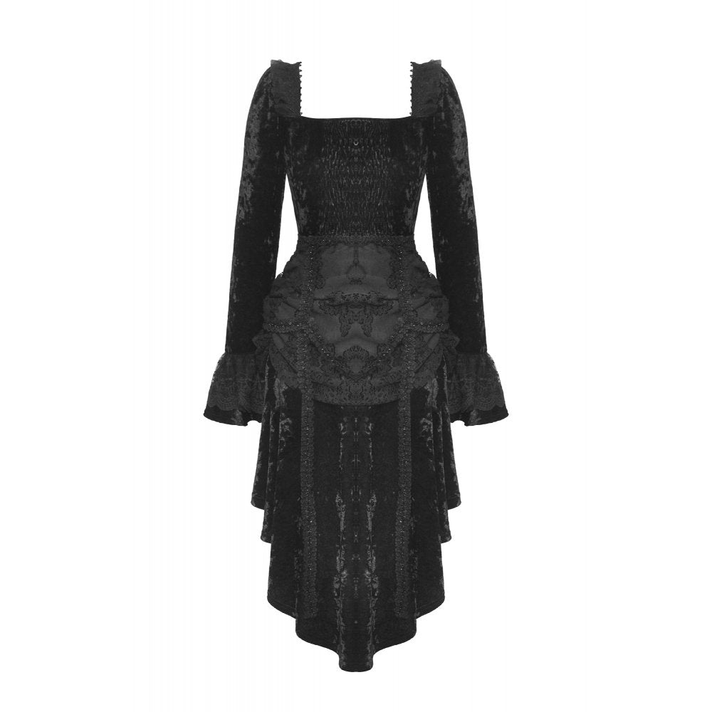 Dark in Love Annalise Gothic Velvet Dovetail Dress - Kate's Clothing