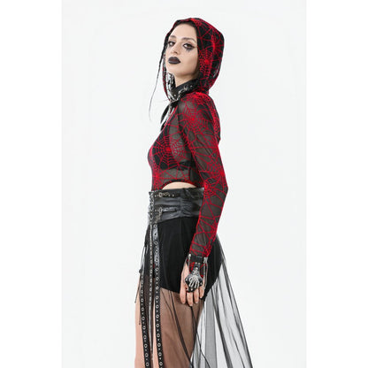Dark in Love Gothic Sheer Mesh Maxi Skirt with PU Waist Corset