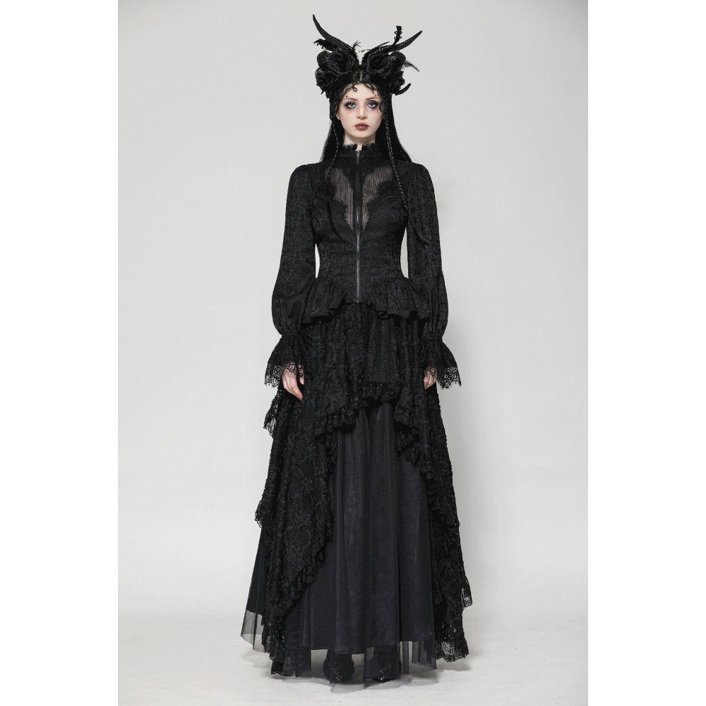 Dark in Love Felicity Gothic Lacey Zip Up Tailcoat Shirt - Kate's Clothing