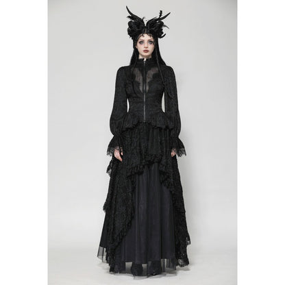 Dark in Love Felicity Gothic Lacey Zip Up Tailcoat Shirt - Kate's Clothing