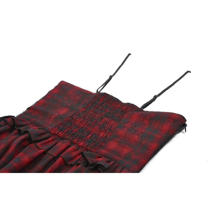 Dark in Love Red Tartan Corset Punk Dress with Handkerchief Skirt