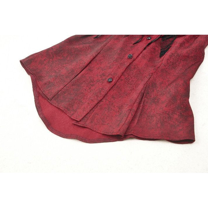 Dark in Love Vampiretta Red Distressed Effect Frilly Blouse - Kate's Clothing