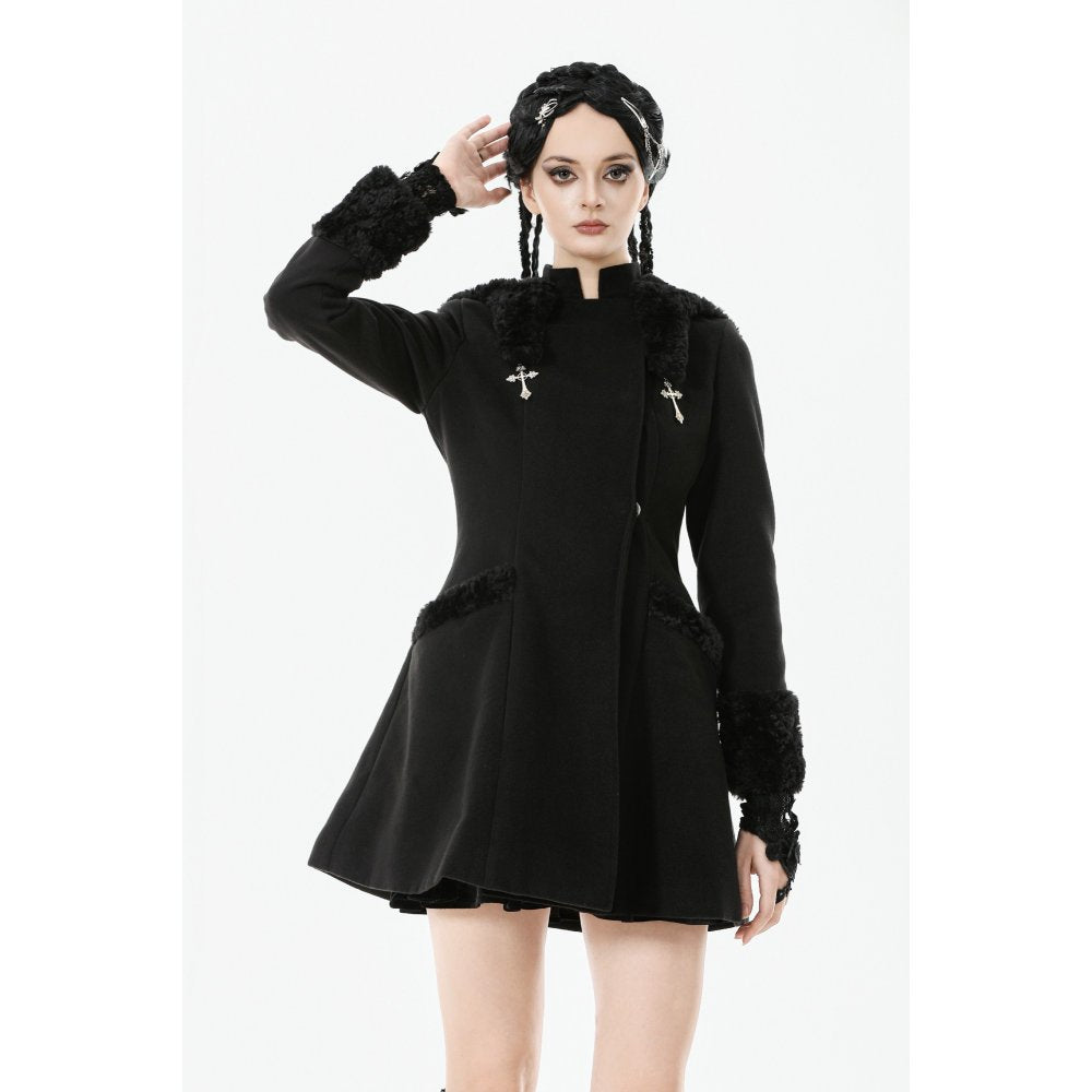Dark in Love Cat-Ear Faux Fur Trim Gothic Coat