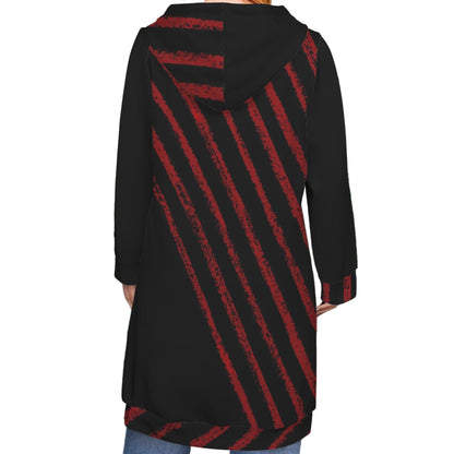 ANTIBrand extra‑length zip hoodie with Uncaged Heart red motif and stripes
