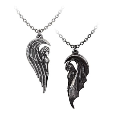 Gothic couple necklace pewter angel demon pendant