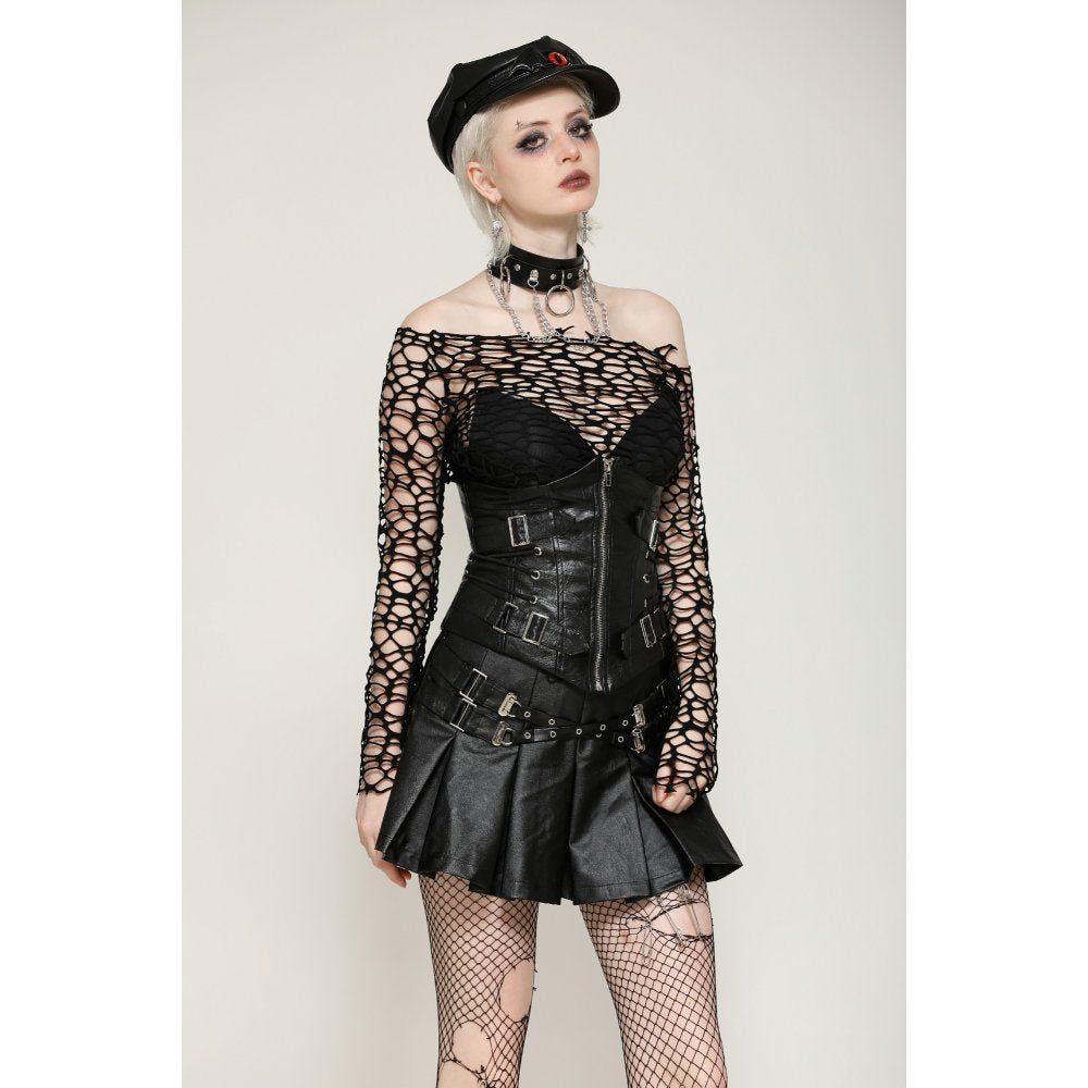 Dark in Love Darcy black distressed net top gothic mesh long sleeve top front view