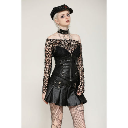 Dark in Love Darcy black distressed net top gothic mesh long sleeve top front view