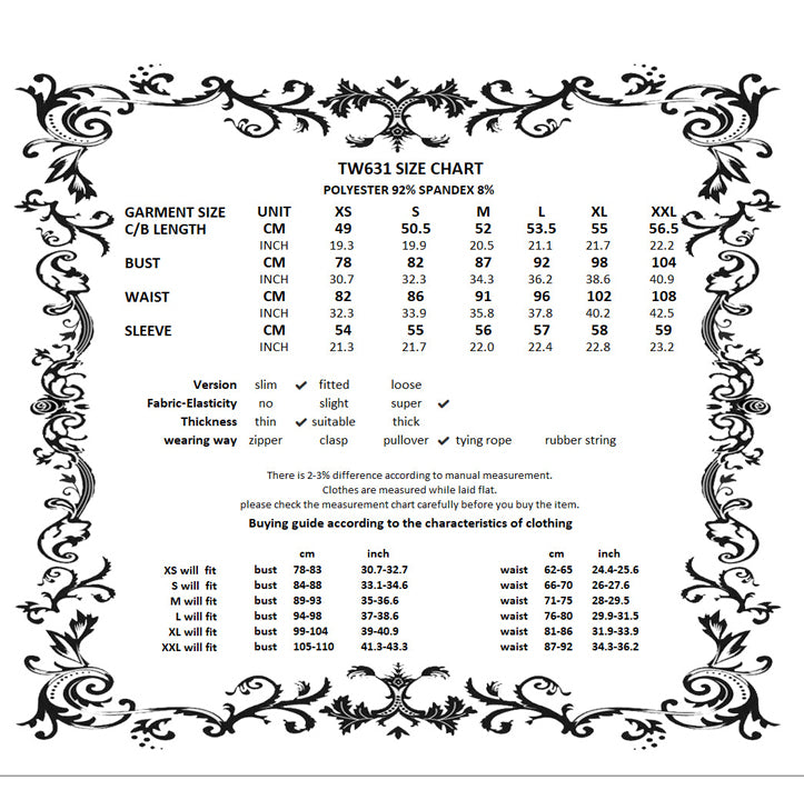 Dark in Love Darcy distressed net top size chart and measurements guide