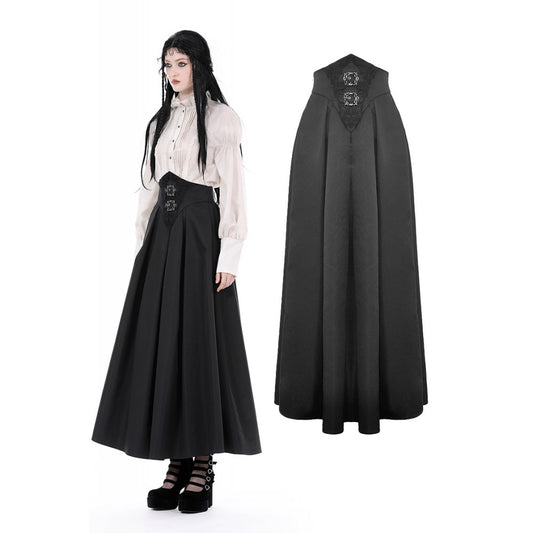 Dark in Love Delora high waist maxi skirt black gothic pleated skirt with corset waist panel worn on model