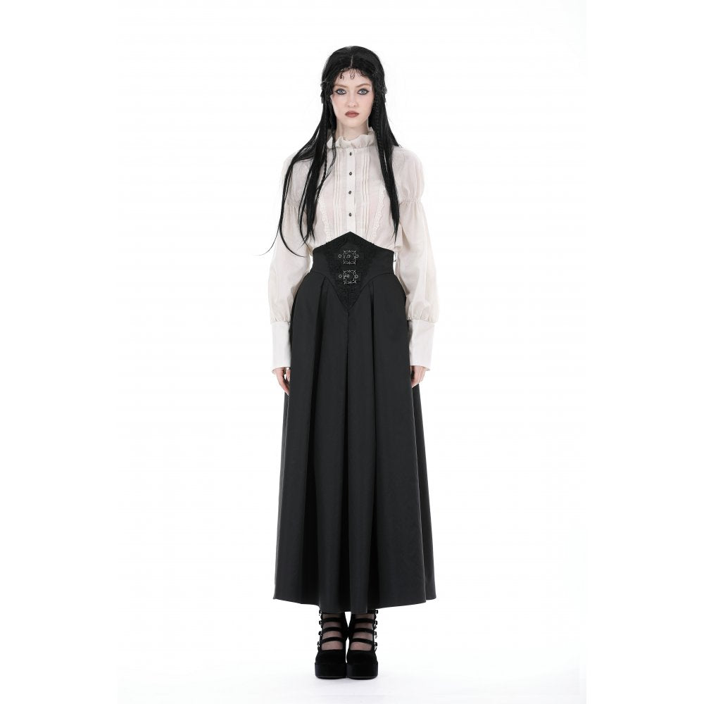 Dark in Love Delora maxi skirt embroidered waist panel close-up gothic skirt detail