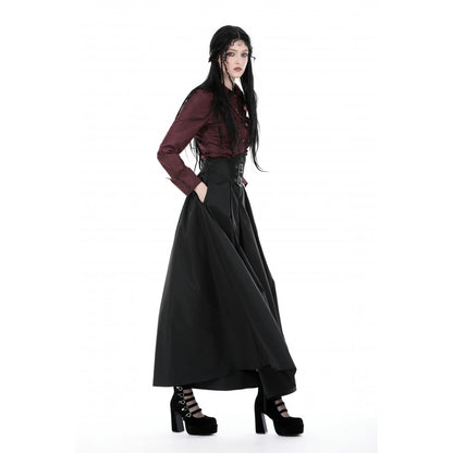 Dark in Love Delora maxi skirt fabric texture close-up black gothic pleated textile