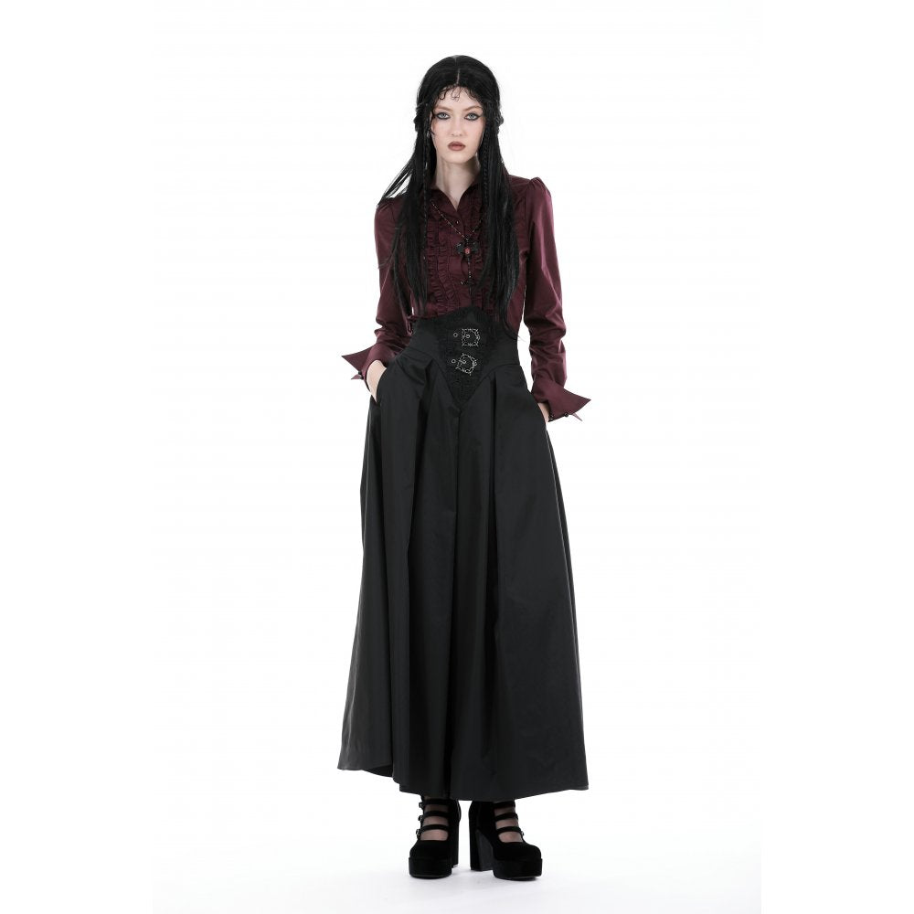 Dark in Love Delora high waist maxi skirt worn on model gothic Victorian inspired skirt